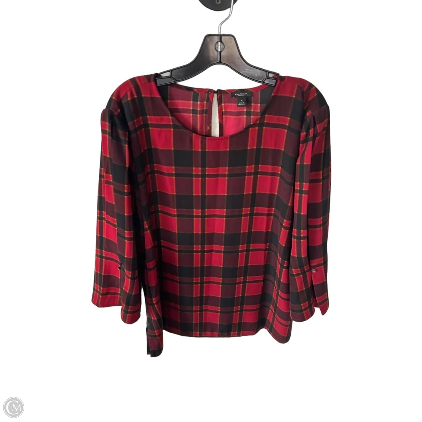 Blouse 3/4 Sleeve By Ann Taylor In Black & Red, Size: Xl