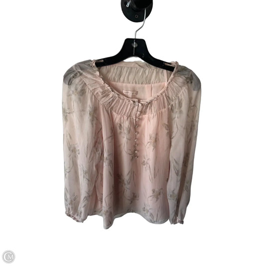 Blouse Long Sleeve By Rebecca Taylor In Pink & Tan, Size: L