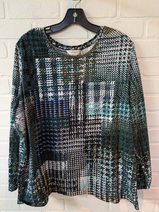 Top Long Sleeve By Cj Banks In Green White, Size: 1x