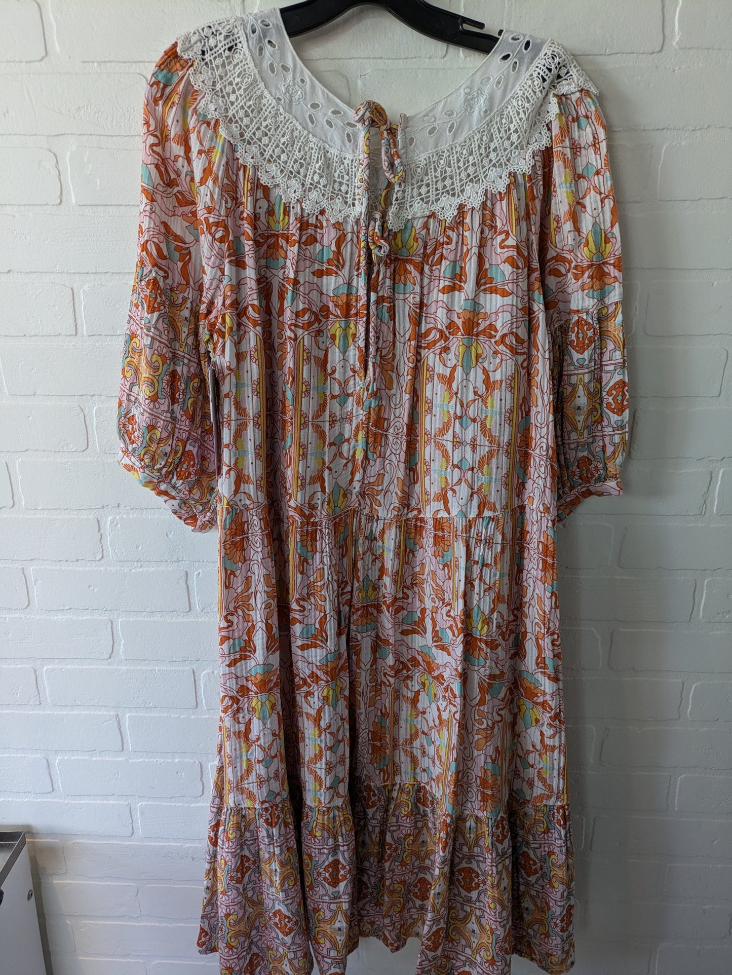 Orange & Pink Dress Casual Midi Anthropologie, Size L