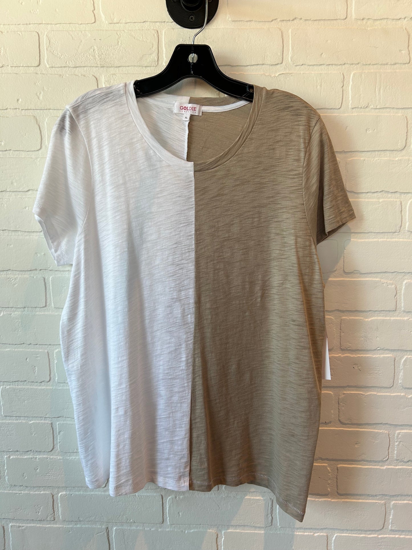 Brown & White Top Short Sleeve Goldie, Size Xl