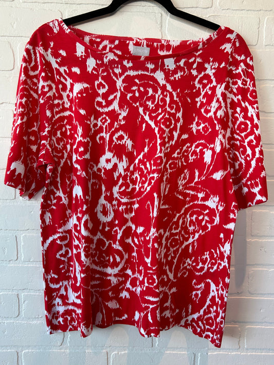 Red & White Top Short Sleeve Chicos, Size Xl