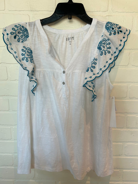 Blue & White Top Short Sleeve Loft, Size M