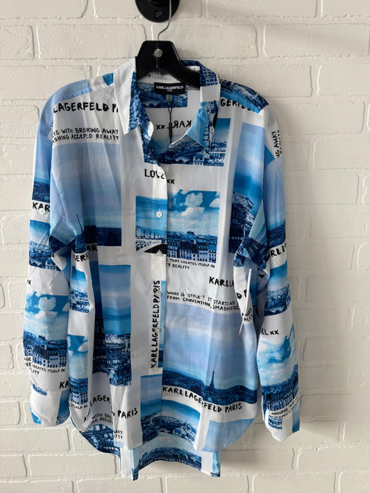 Top 3/4 Sleeve Designer By Karl Lagerfeld In Blue & White, Size: M