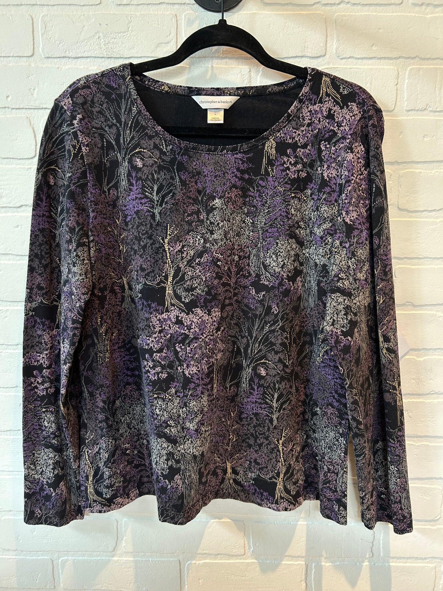 Black & Purple Top Long Sleeve Basic Christopher And Banks, Size L