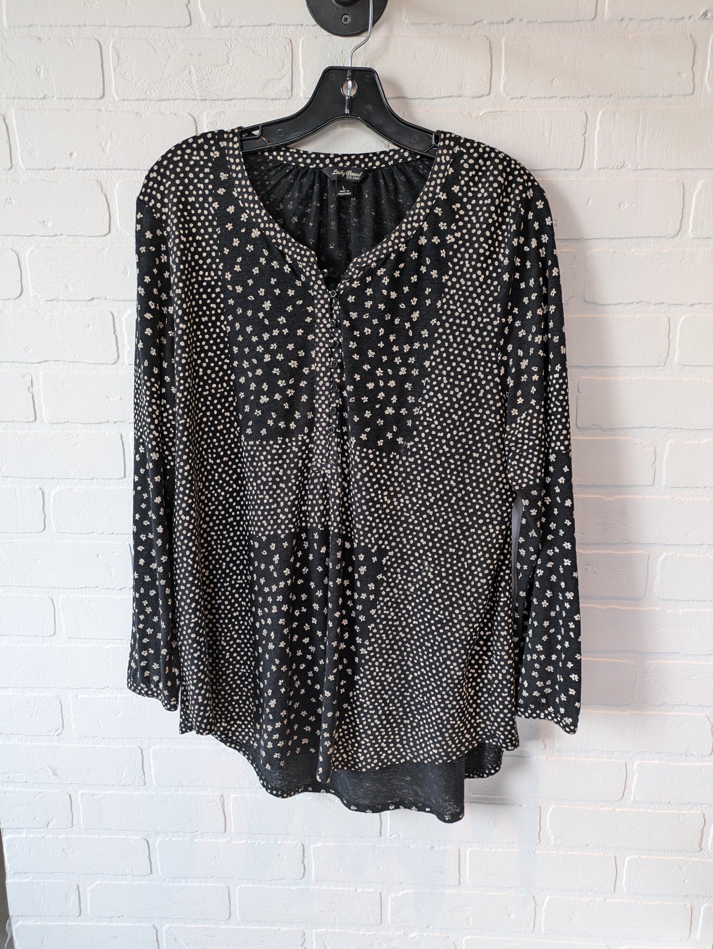 Black & Cream Top Long Sleeve Lucky Brand, Size L