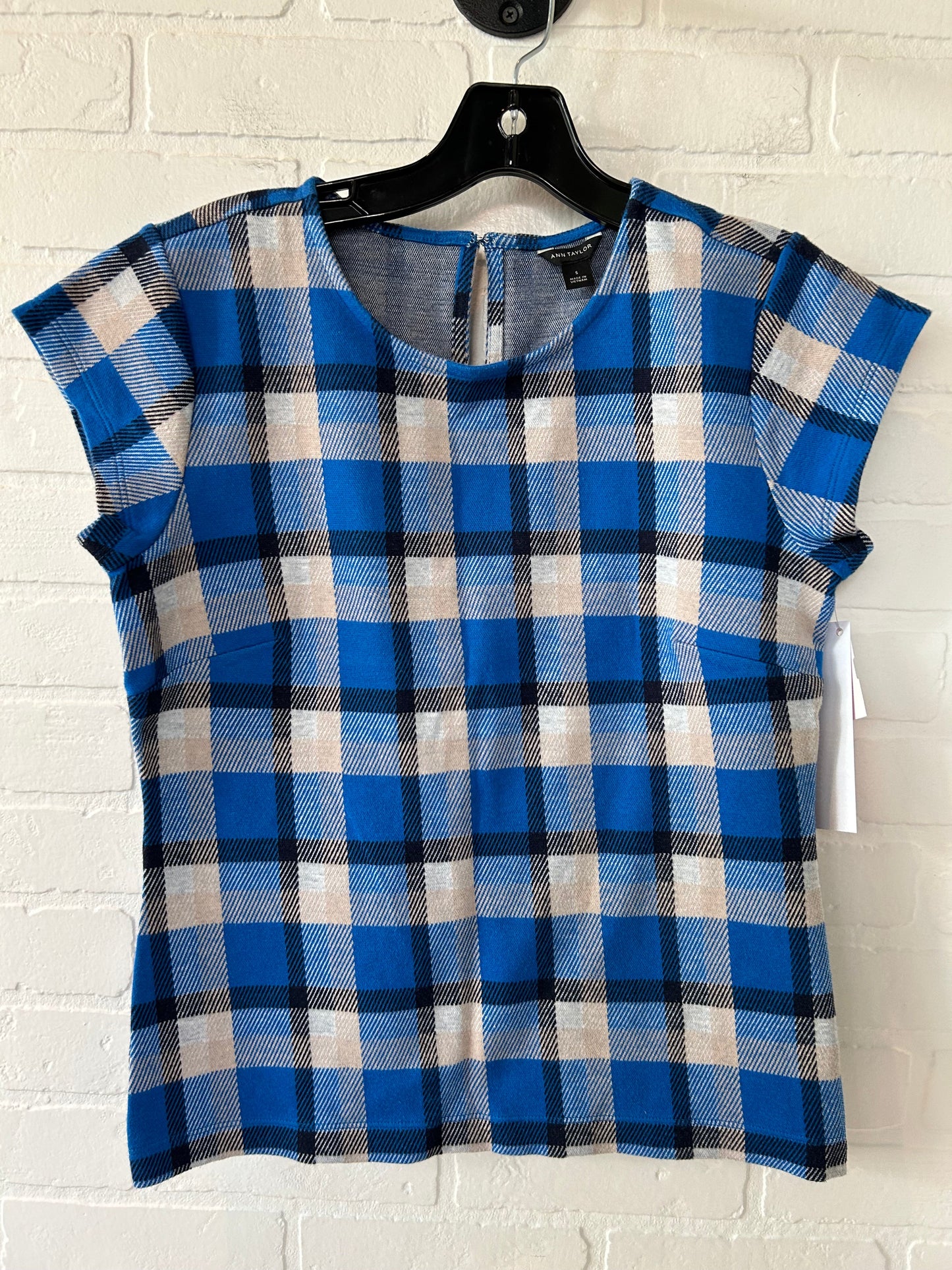 Blue & Brown Top Short Sleeve Ann Taylor, Size S