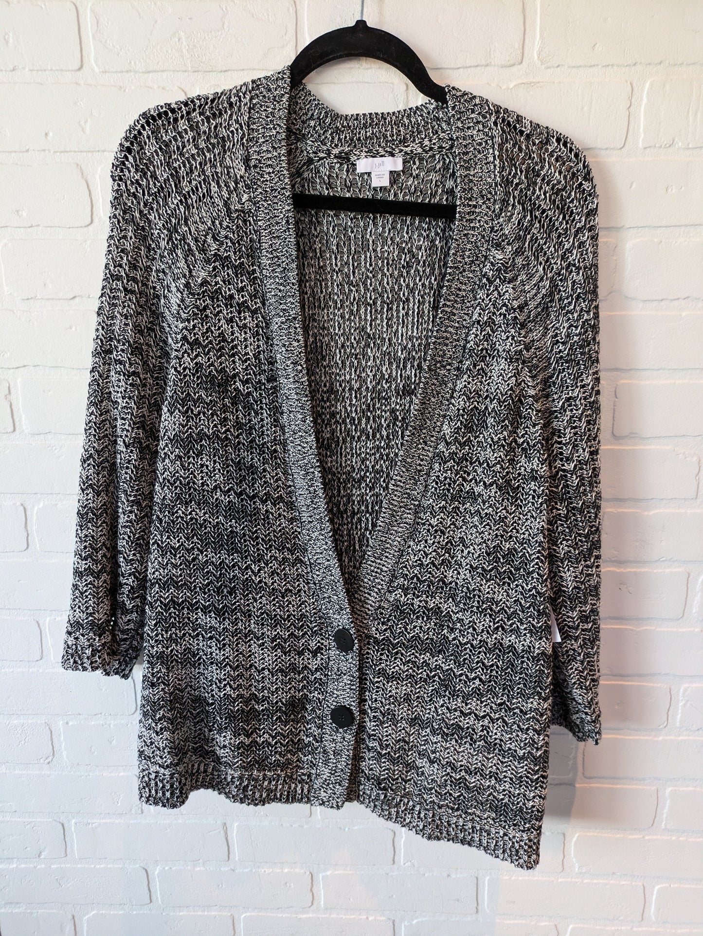 Sweater Cardigan By J. Jill In Black & White, Size: L