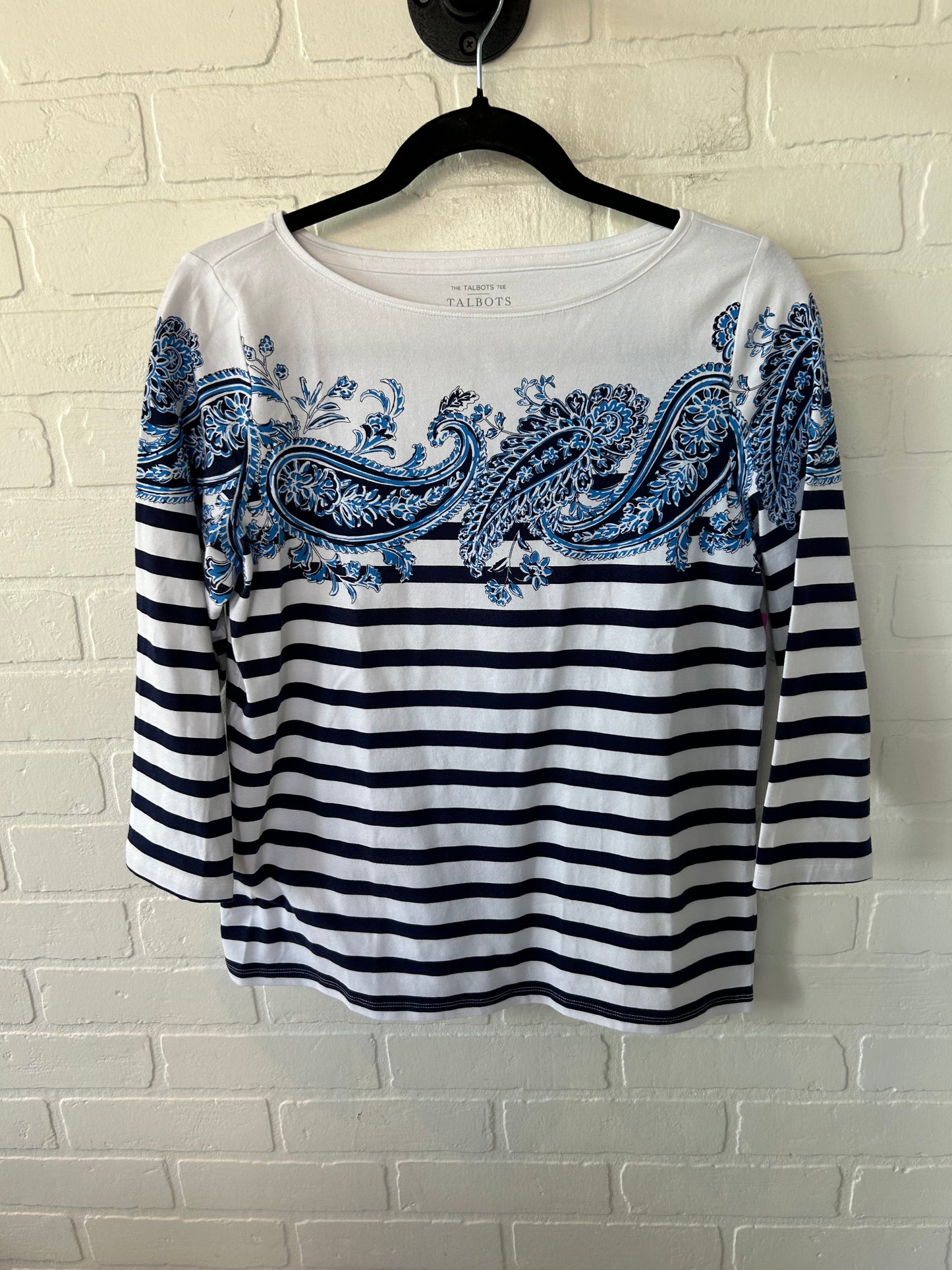 Top 3/4 Sleeve By Talbots In Blue & White, Size: M