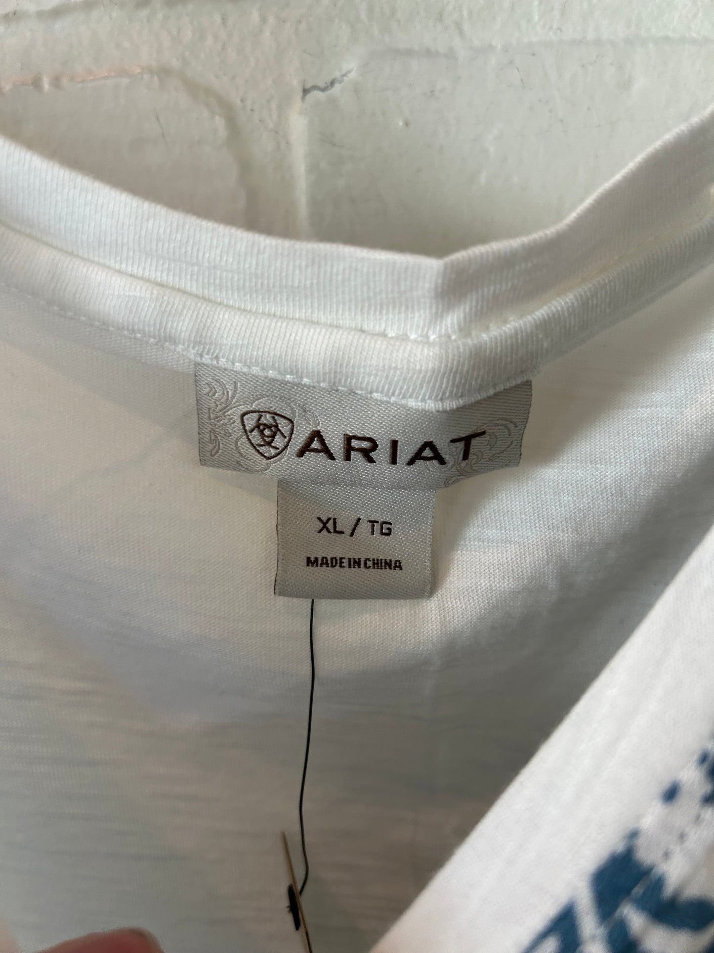 Top Short Sleeve By Ariat In Blue & White, Size: Xl