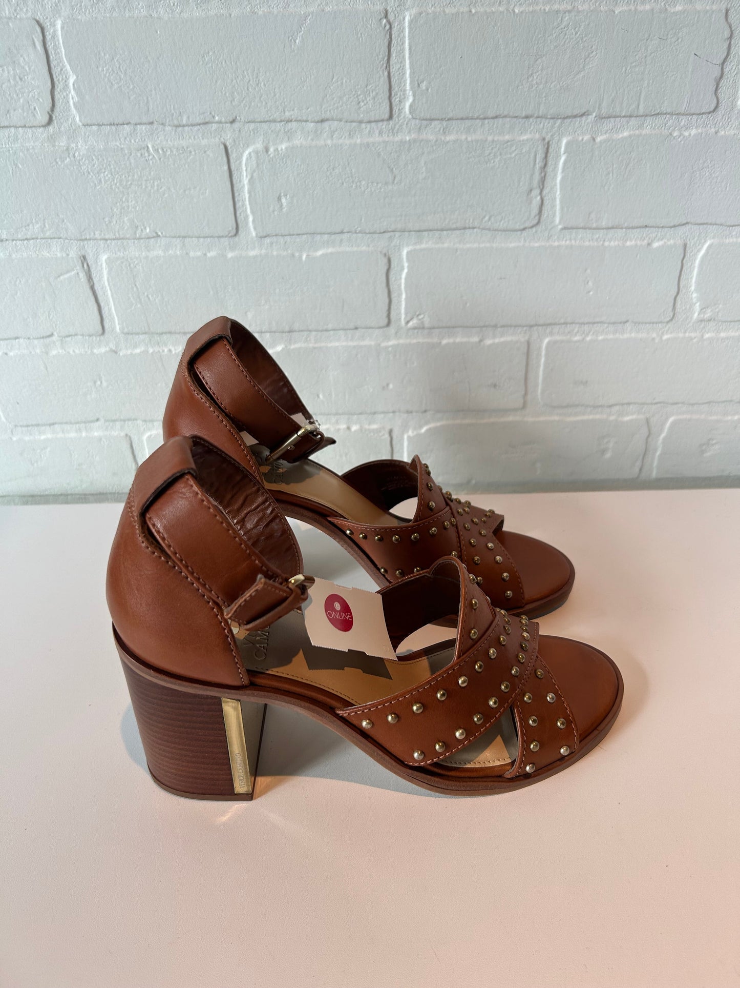 Sandals Heels Block By Vince Camuto In Brown & Gold, Size: 9.5