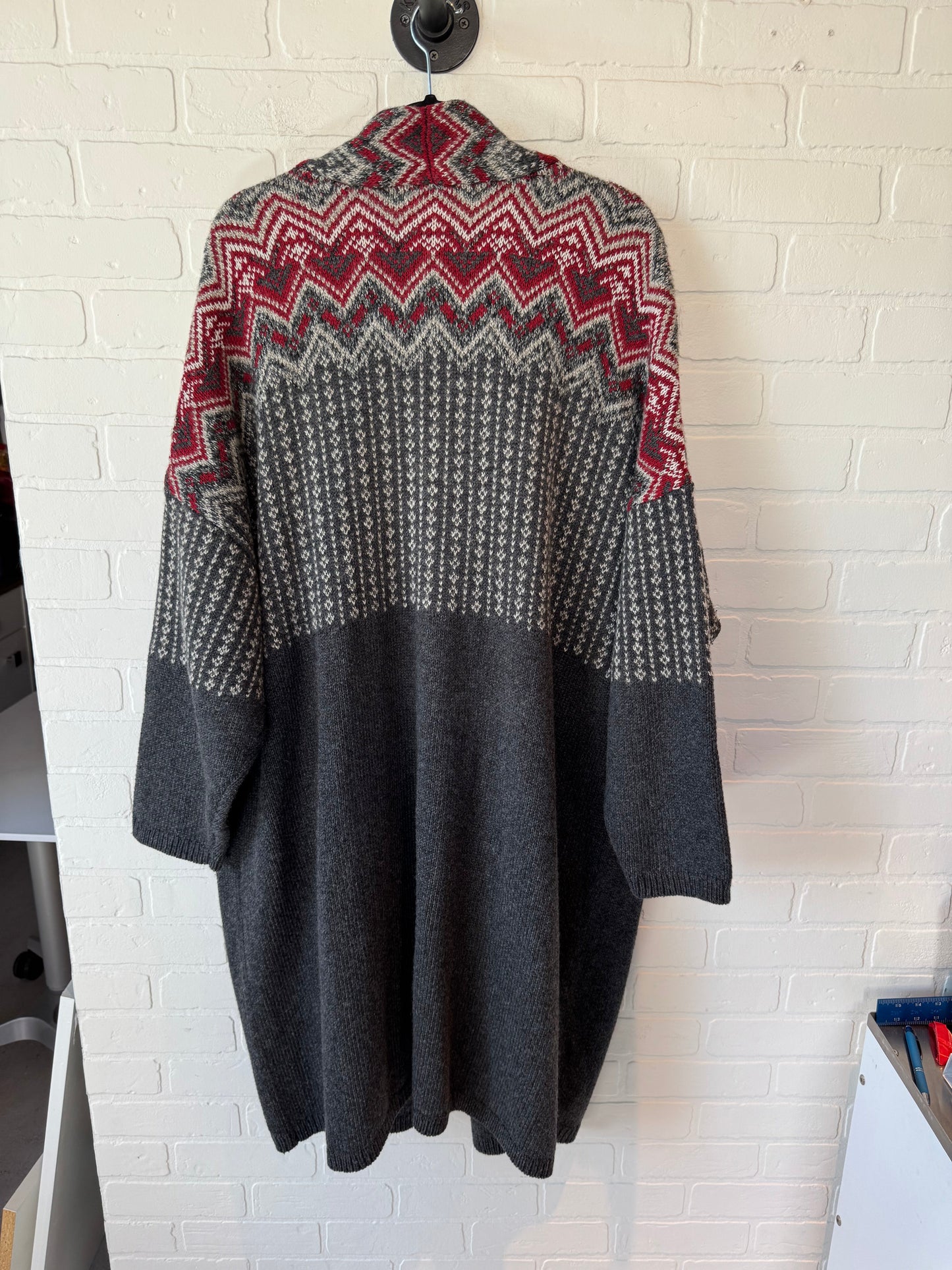 Sweater Cardigan By J. Jill In Grey & Red, Size: 4x