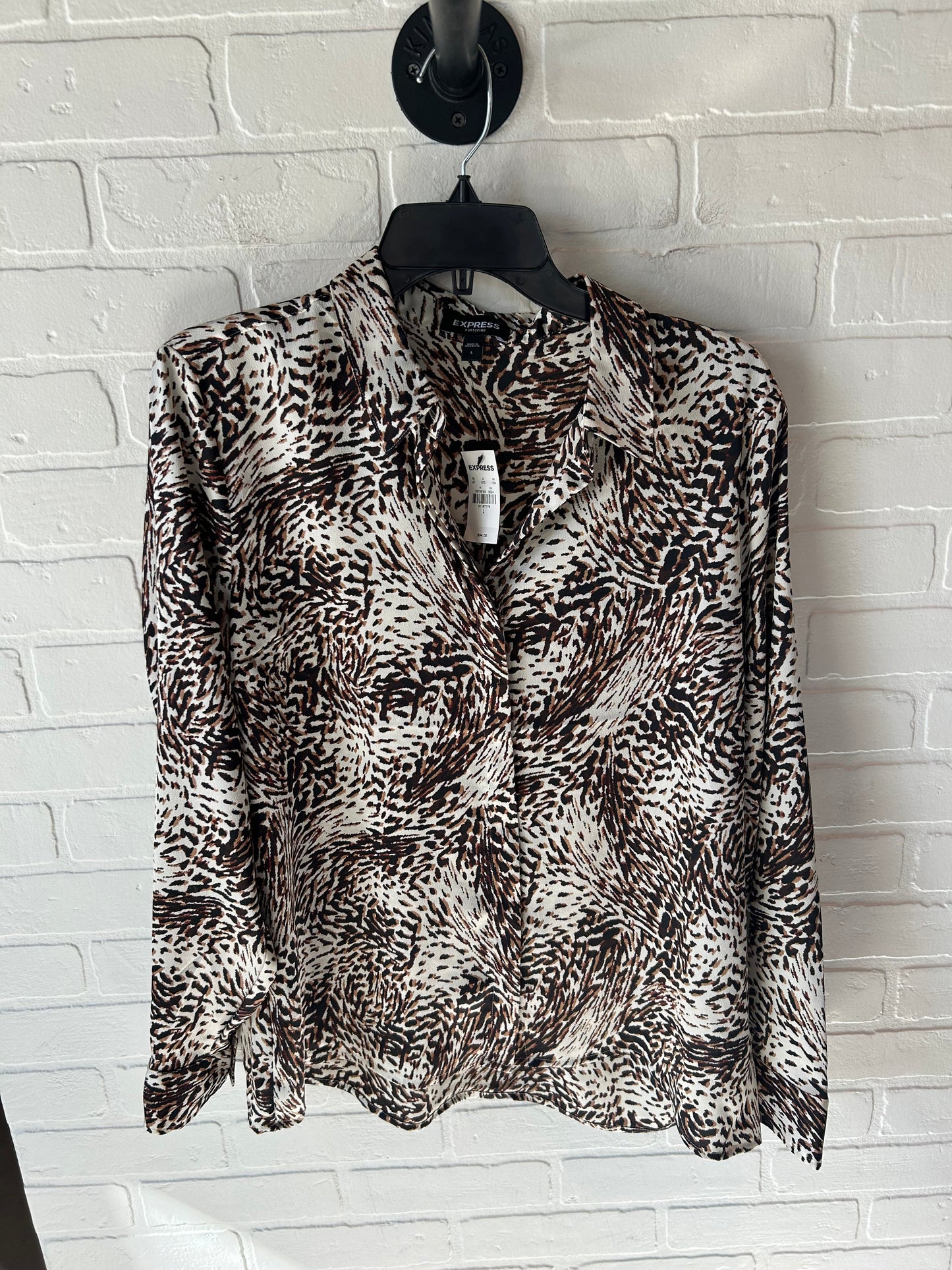 Top Long Sleeve By Express In Brown & Cream, Size: L