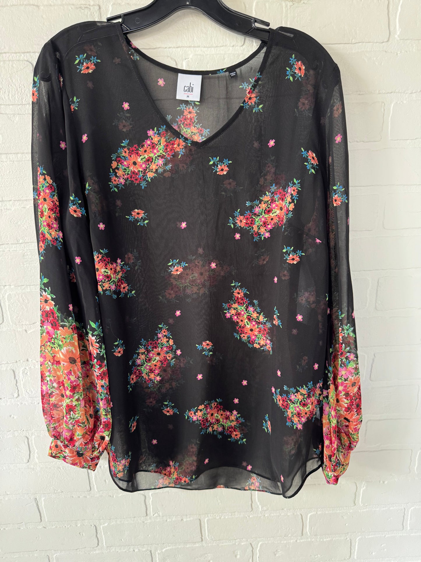 Top Long Sleeve By Cabi In Black & Pink, Size: M