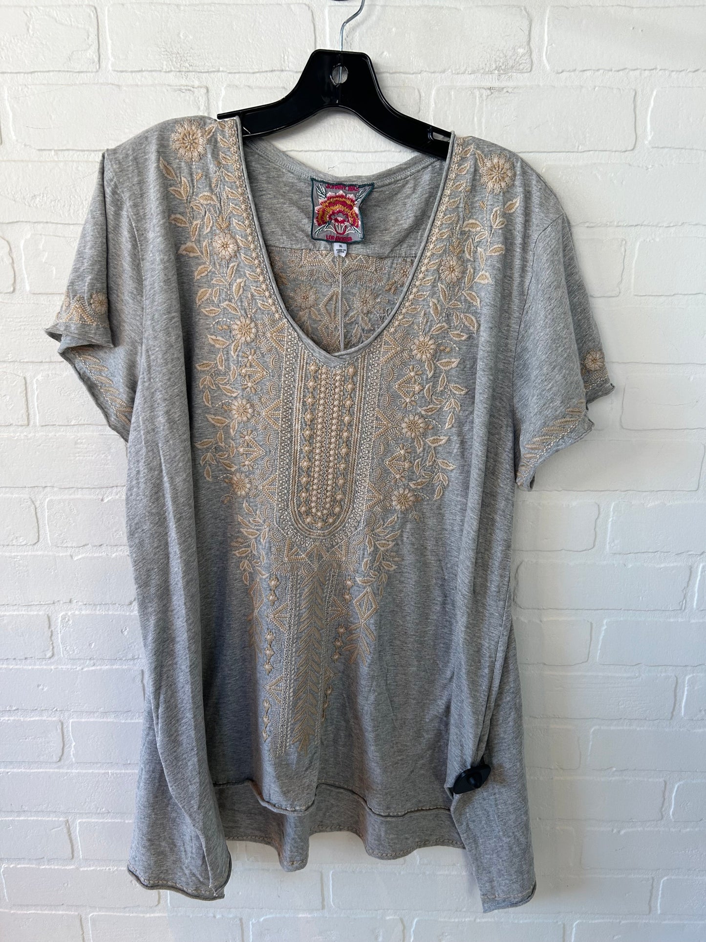 Top Short Sleeve By Johnny Was In Grey & Tan, Size: Xl