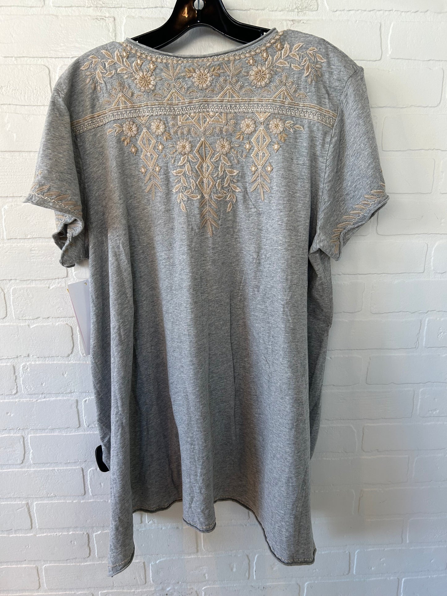 Top Short Sleeve By Johnny Was In Grey & Tan, Size: Xl