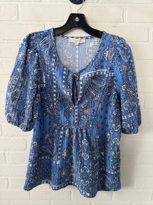 Top Short Sleeve By Loft In Blue & White, Size: M