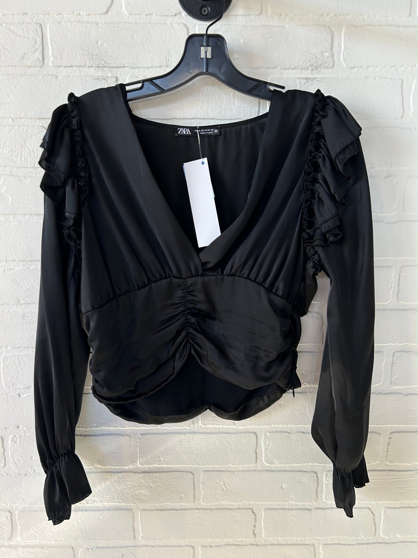 Top Long Sleeve By Zara In Black, Size: M