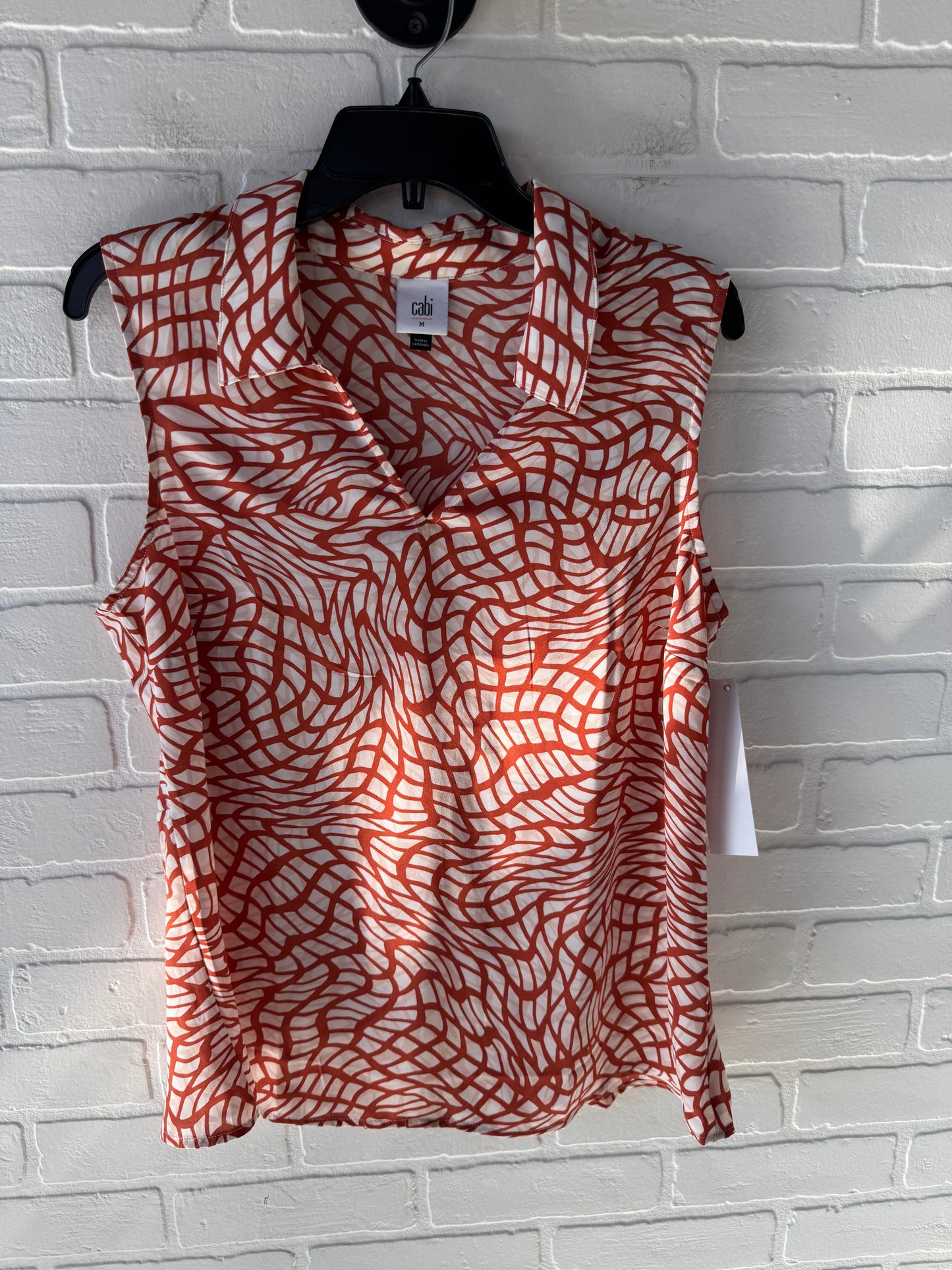 Top Sleeveless By Cabi In Orange & White, Size: M