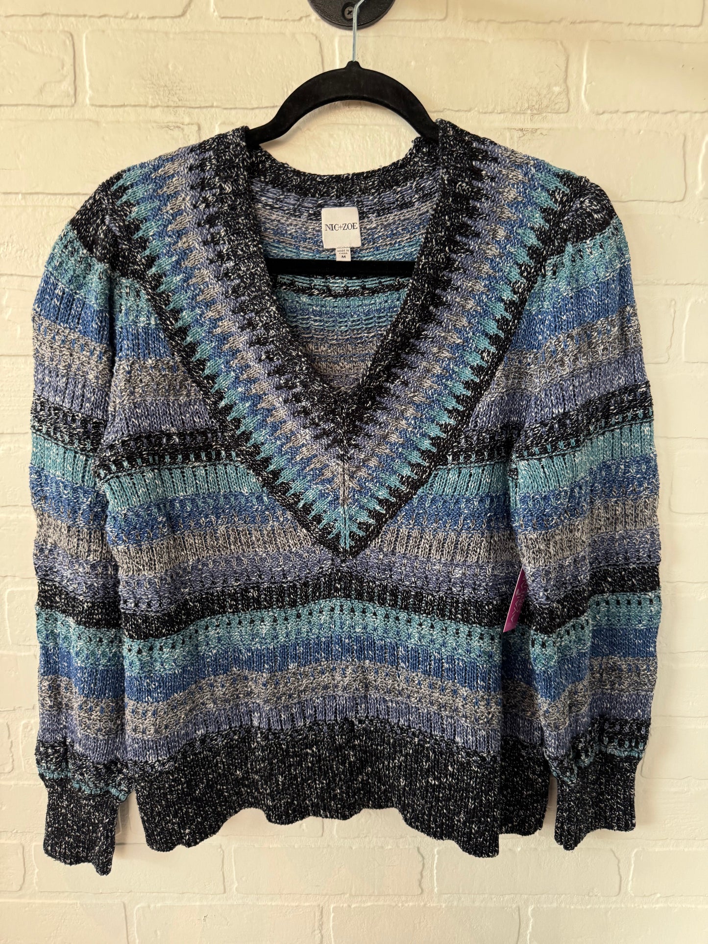 Sweater By Nic + Zoe In Black & Blue, Size: M