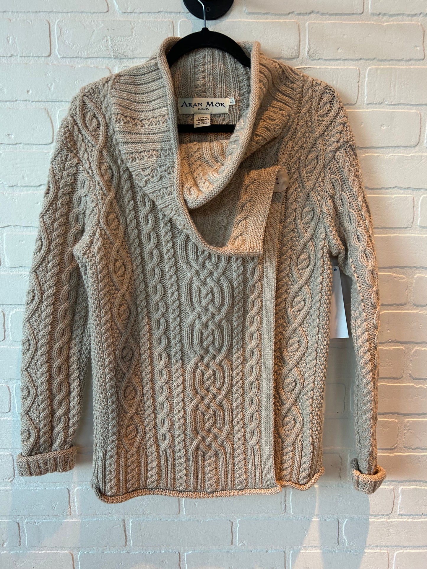 Sweater Cardigan By ARAN MOR In Tan, Size: L