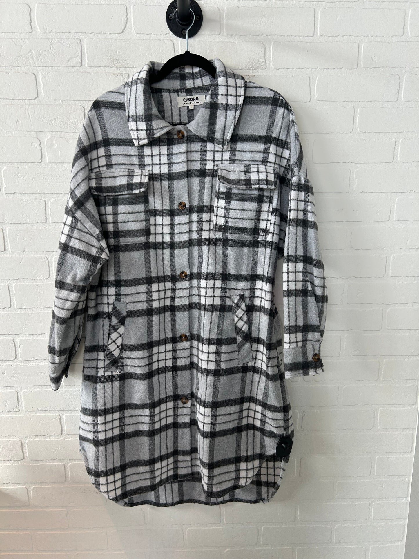 Jacket Shirt By Ci Sono In Grey, Size: L