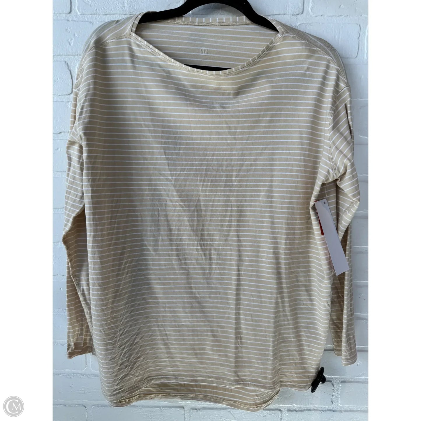 Athletic Top Long Sleeve Crewneck By Lululemon In Tan & White, Size: M