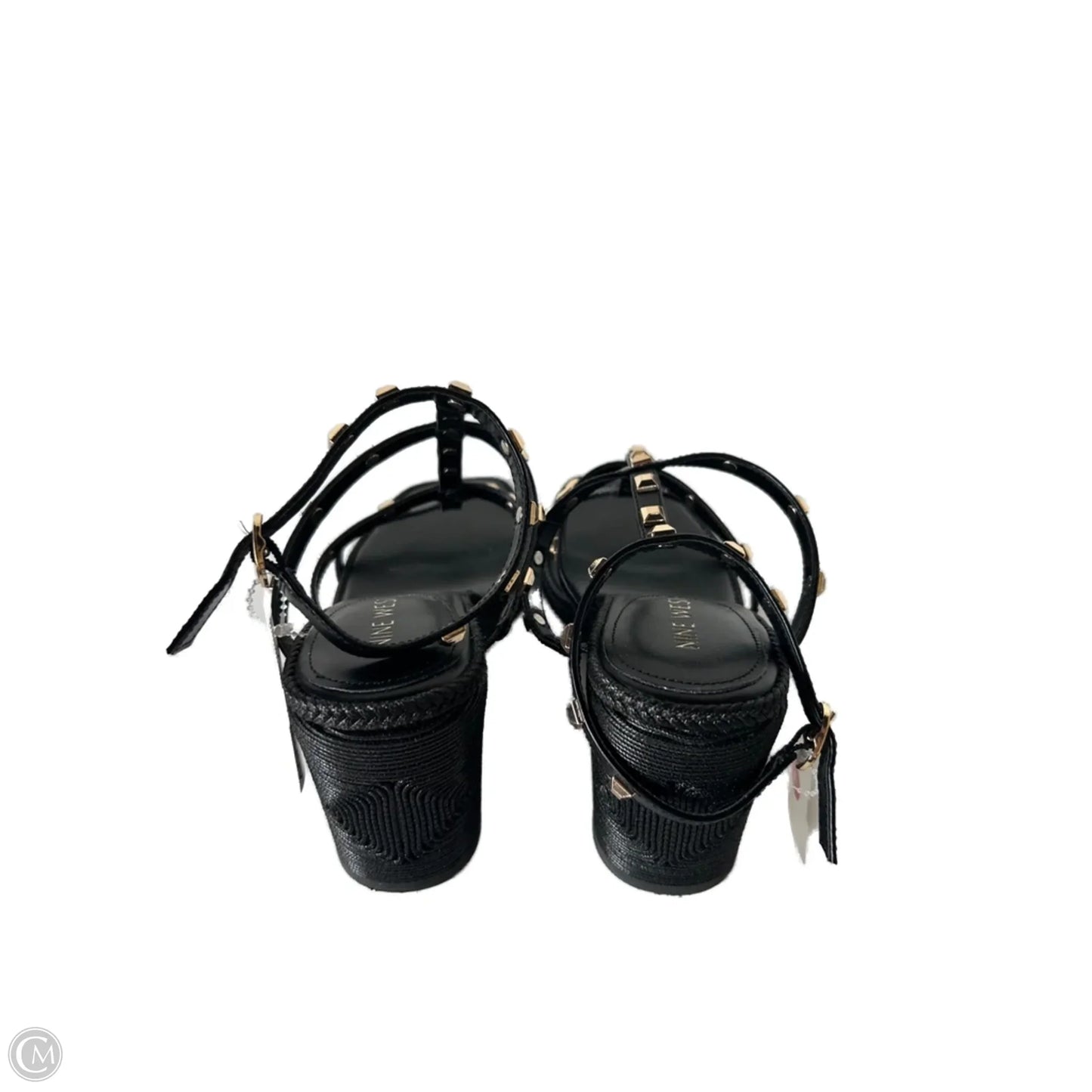 Sandals Heels Wedge By Nine West In Black & Gold, Size: 9.5