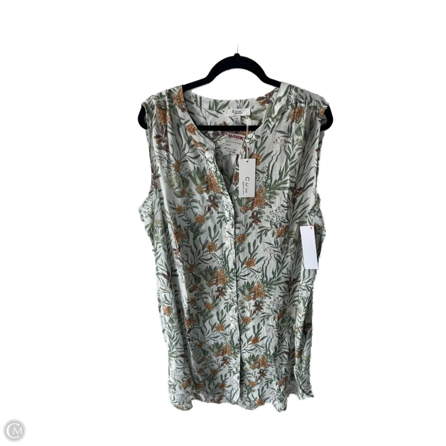 Tunic Sleeveless By Clothes Mentor In Green & White, Size: 2x