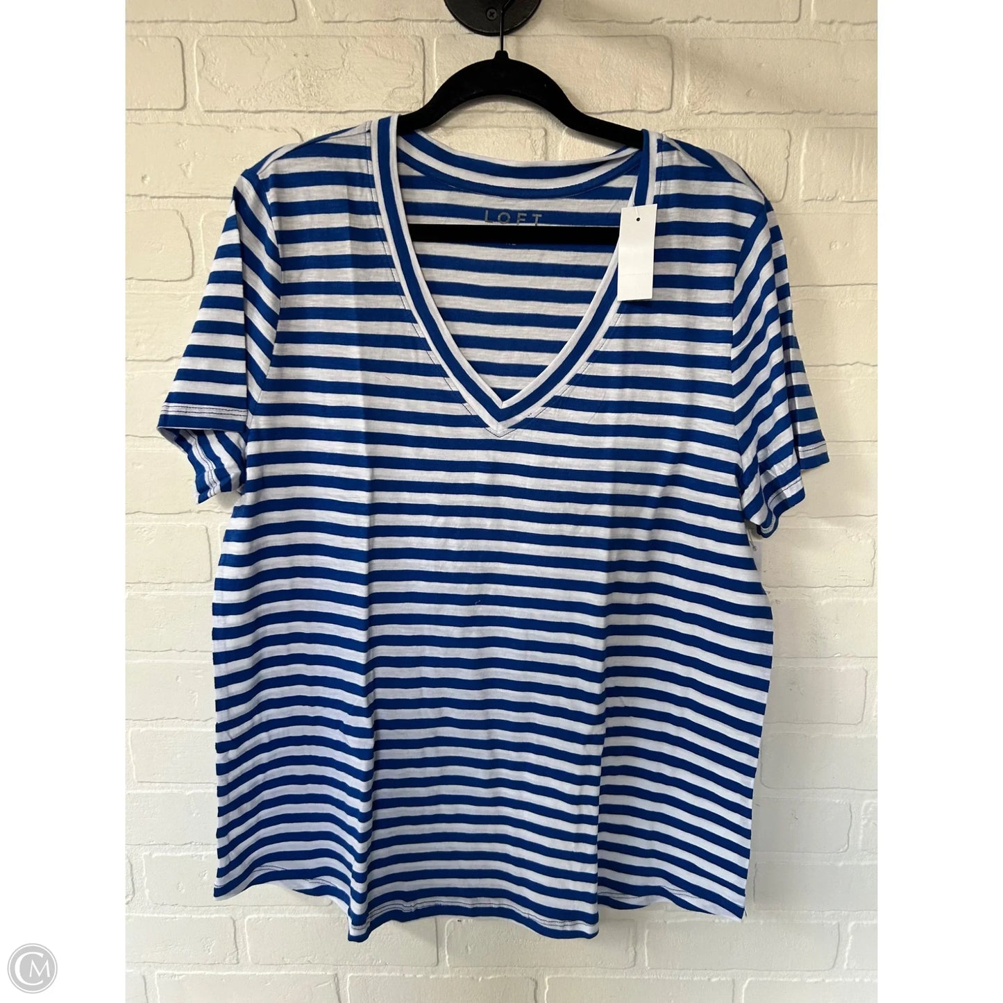 Top Short Sleeve Basic By Loft In Blue & White, Size: Xl