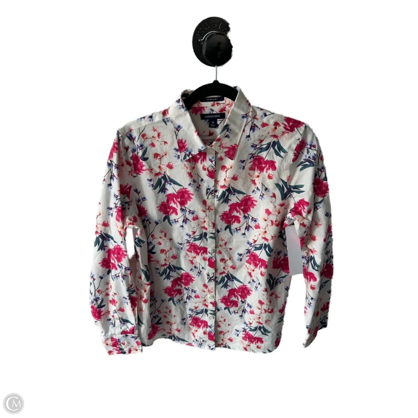 Top Long Sleeve By Lands End In Pink & White, Size: M