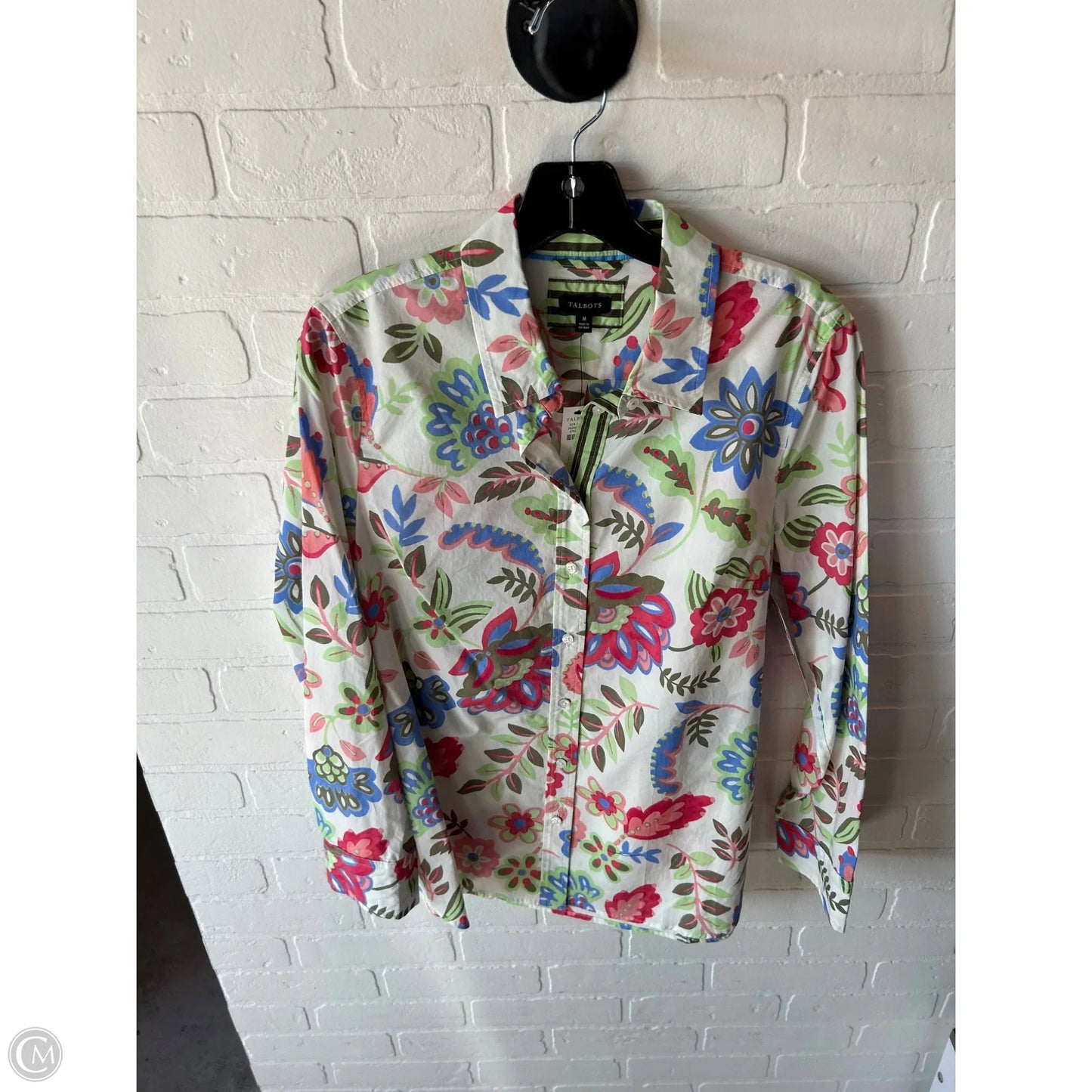 Top Long Sleeve By Talbots In Green & Pink, Size: M