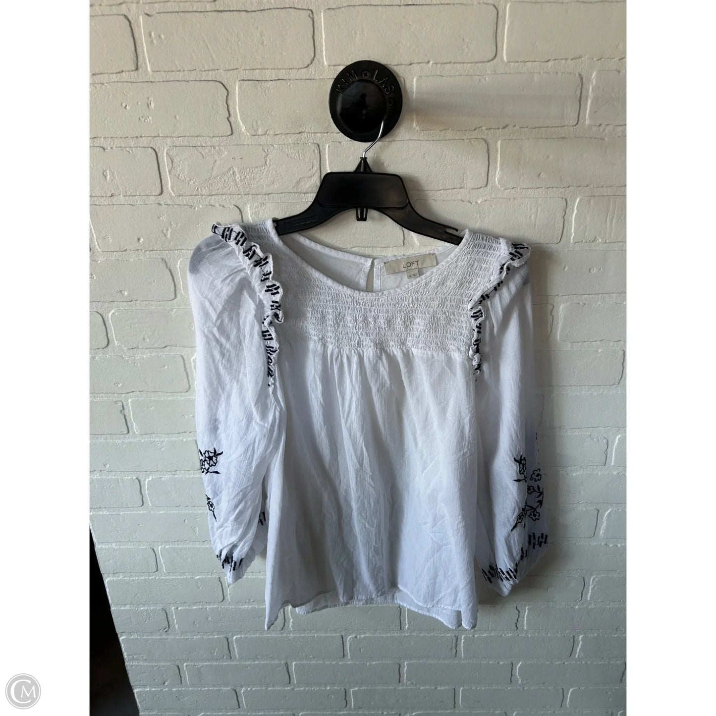 Top Long Sleeve By Loft In Black & White, Size: M