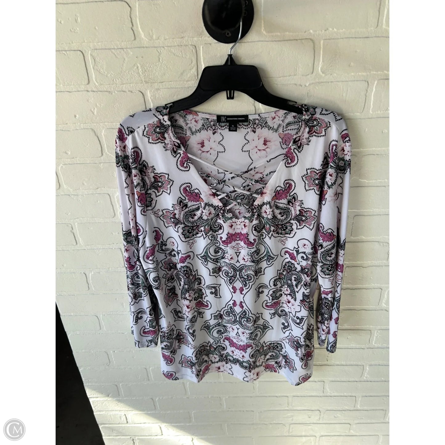 Top 3/4 Sleeve By Inc In Pink & White, Size: Xl
