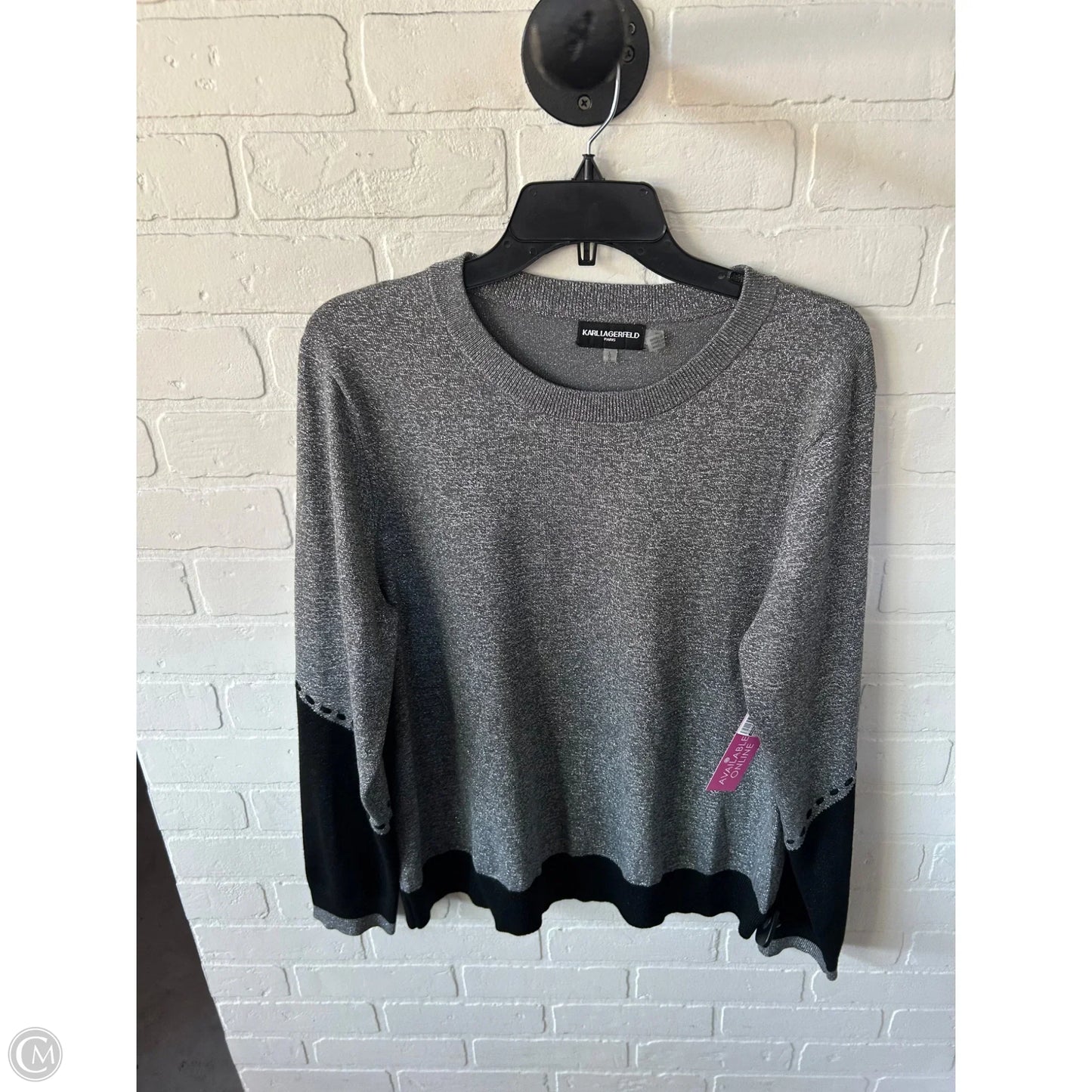 Sweater Designer By Karl Lagerfeld In Black & Silver, Size: L