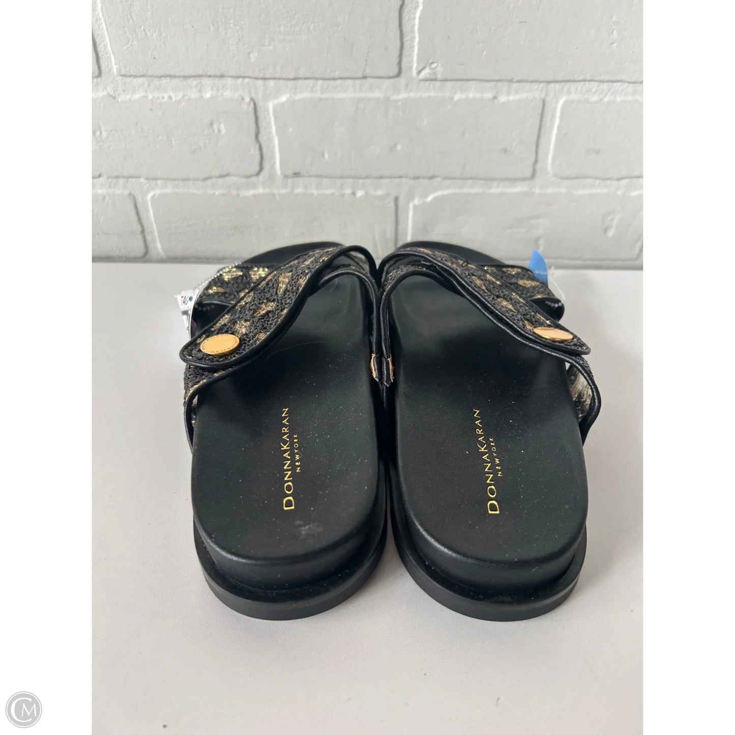 Sandals Flats By Donna Karan In Black & Gold, Size: 8.5