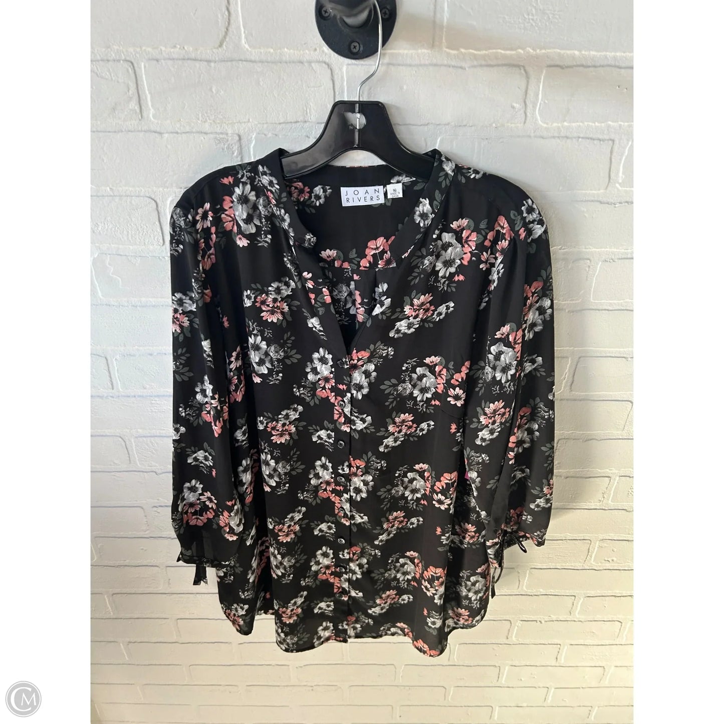 Top Long Sleeve By Joan Rivers In Black & Pink, Size: Xl