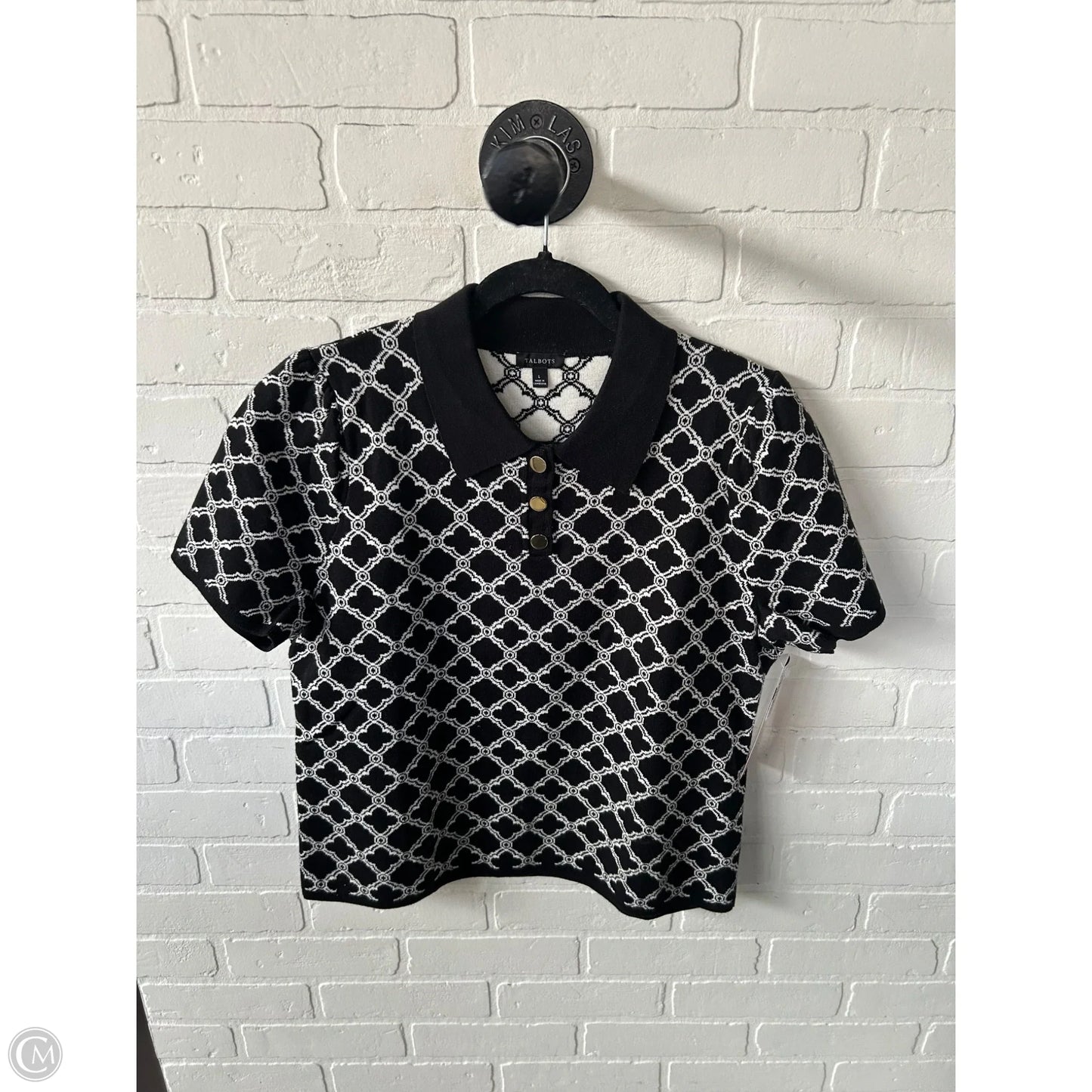 Sweater Short Sleeve By Talbots In Black & White, Size: L