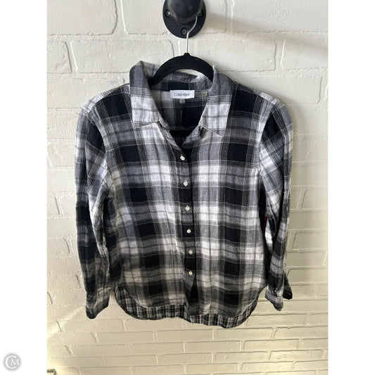 Top Long Sleeve By Calvin Klein In Black & White, Size: S