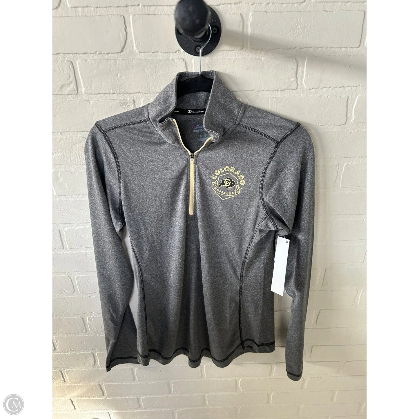 Athletic Top Long Sleeve Collar By Champion In Grey, Size: S