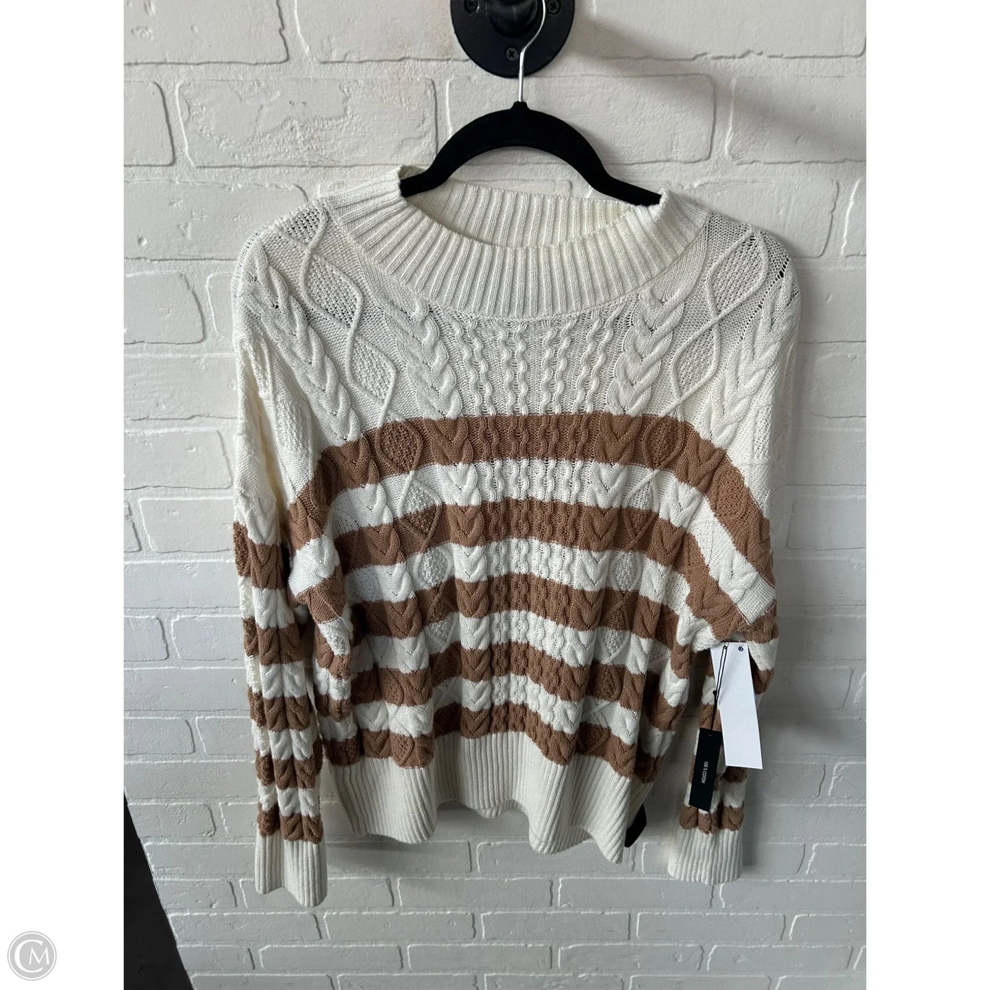 Sweater By Tahari In Tan & White, Size: L