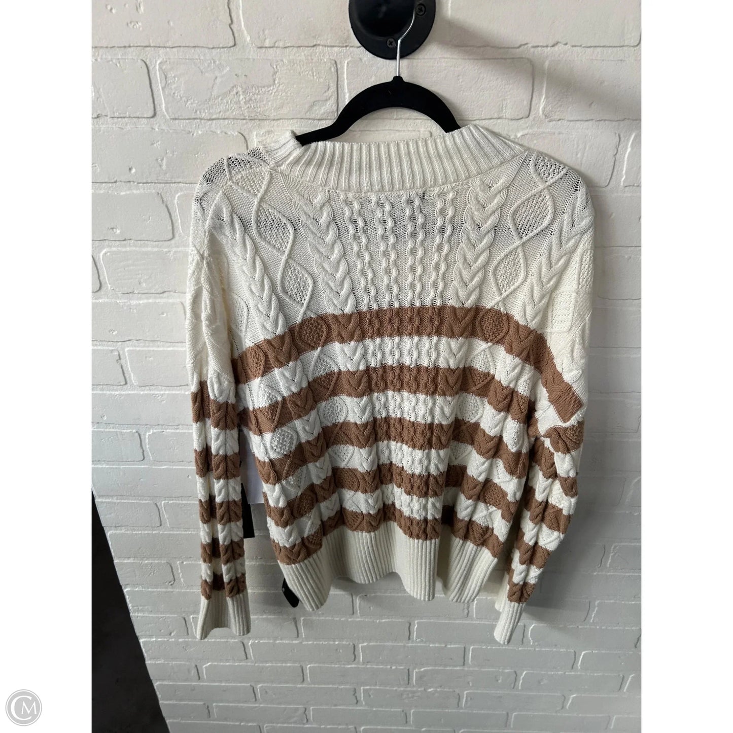 Sweater By Tahari In Tan & White, Size: L