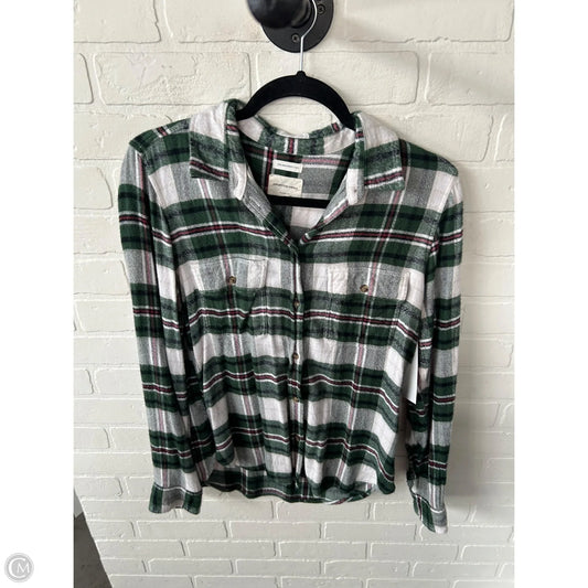 Top Long Sleeve By American Eagle In Green & White, Size: M