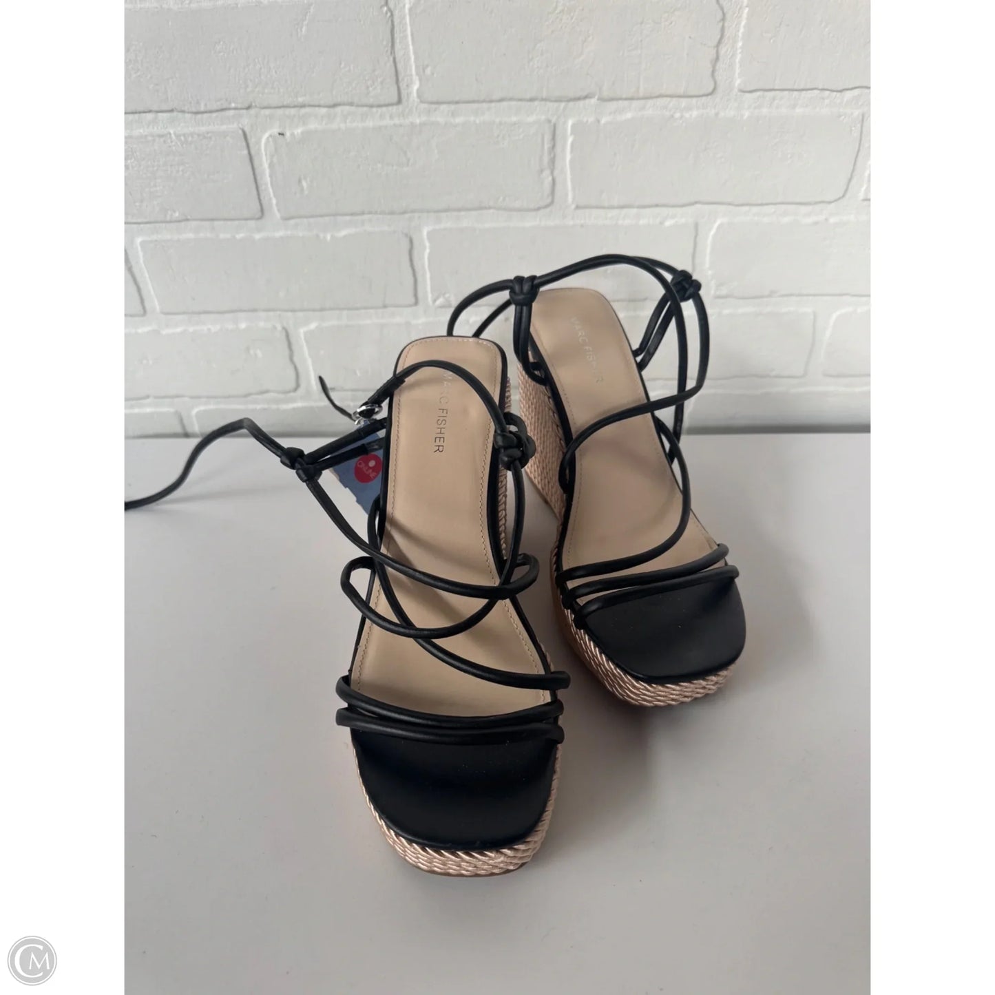 Sandals Heels Wedge By Marc Fisher In Black & Gold, Size: 11