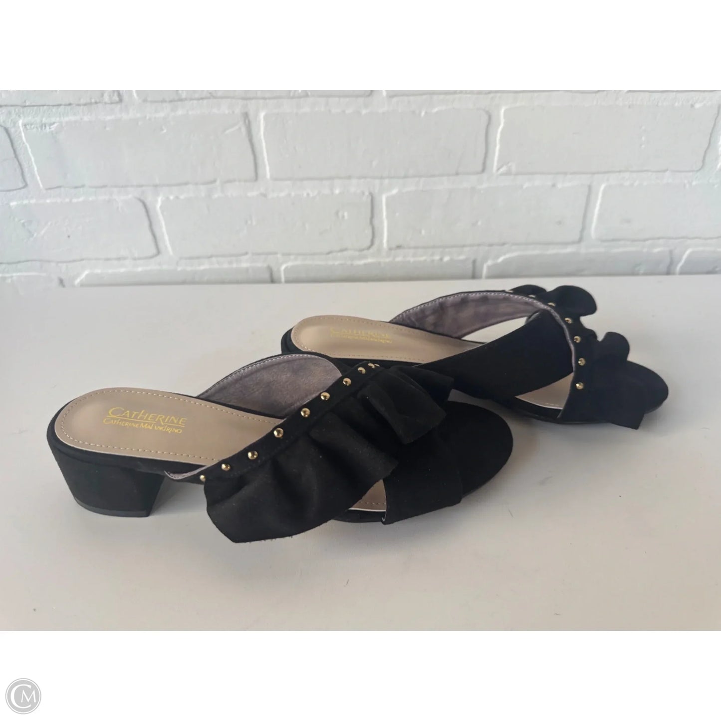 Sandals Heels Kitten By Catherine Malandrino In Black & Gold, Size: 8