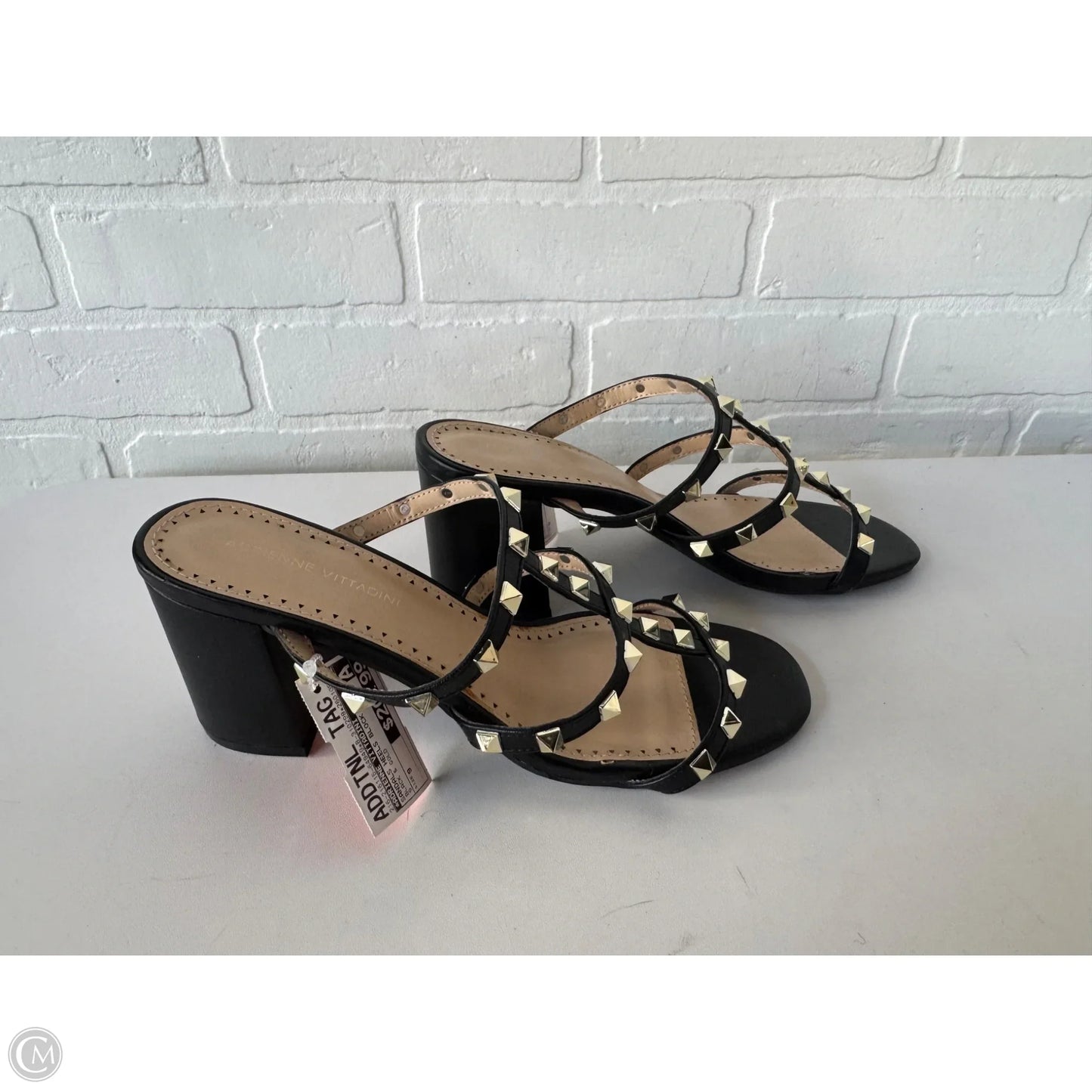 Sandals Heels Block By Adrienne Vittadini In Black & Gold, Size: 9