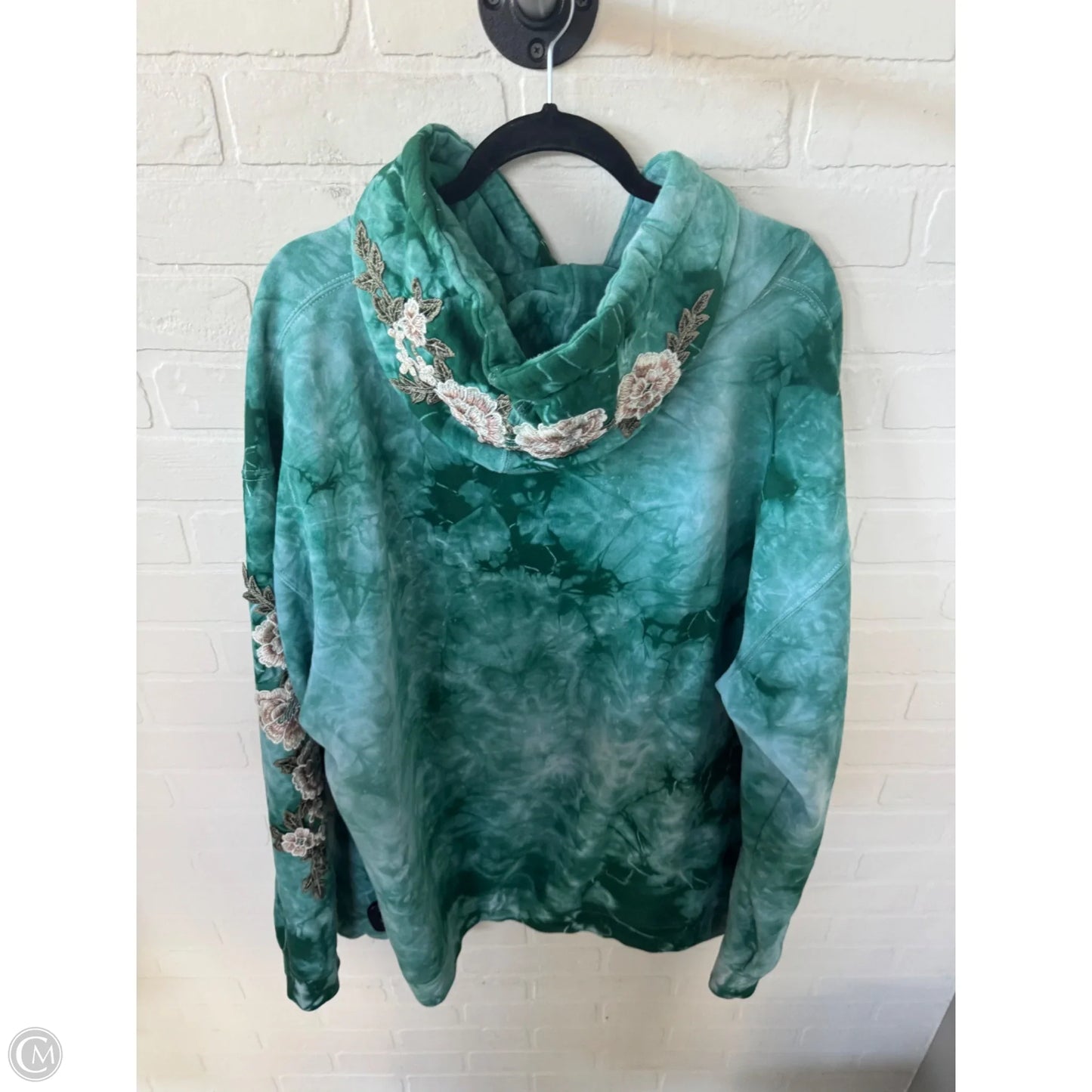Sweatshirt Hoodie By Clothes Mentor In Green & Tan, Size: 2x