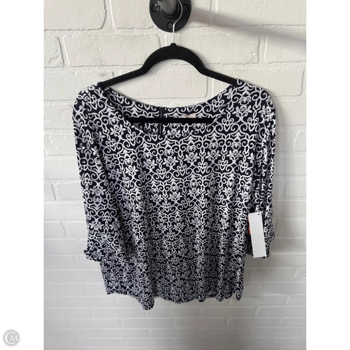 Top 3/4 Sleeve By Dressbarn In Blue & White, Size: 2x