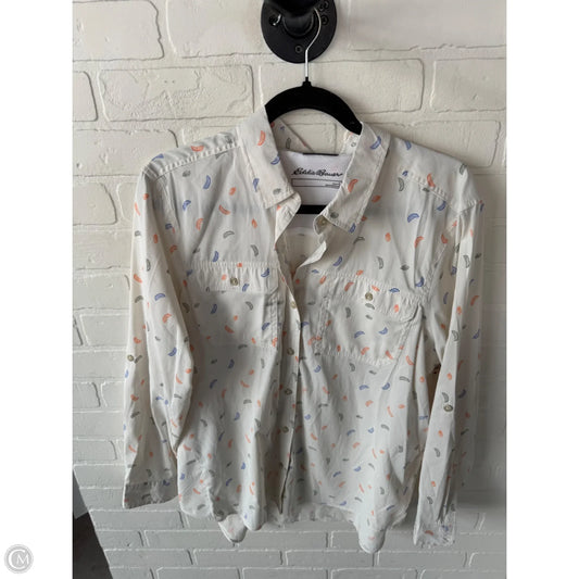 Top Long Sleeve By Eddie Bauer In Cream & Orange, Size: L