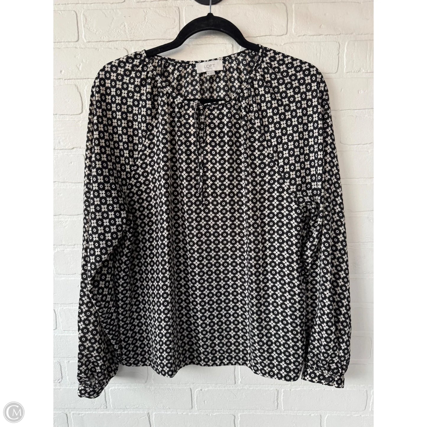 Top Long Sleeve By Loft In Black & Cream, Size: M